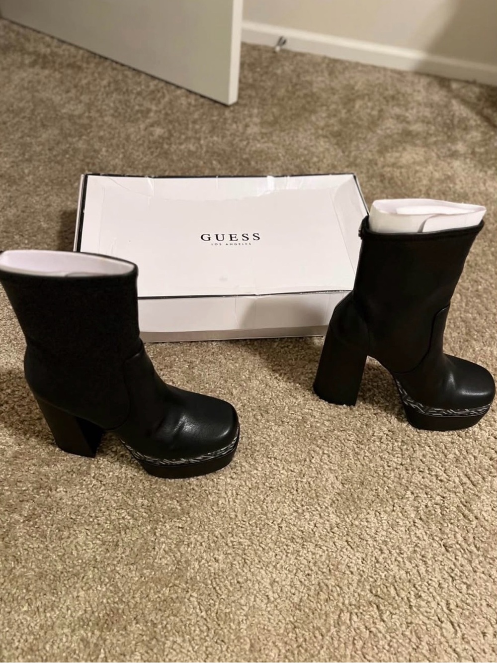 GUESS Black Platform Chunky Heel Ankle Boots